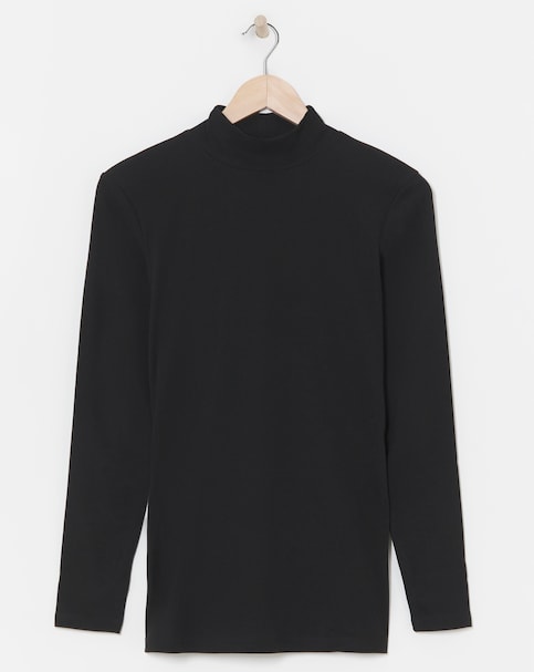 Pretty Secrets Thermal Brushed Fleece Turtle Neck Long Sleeve Top Black