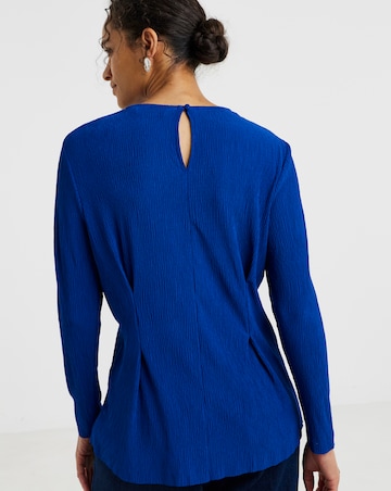 Blue Fine Plisse Peplum Top