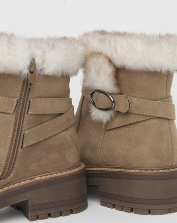 Heavenly Soles Alto Chunky Ankle Boots with Faux Fur Trim - Wide Fit (E)