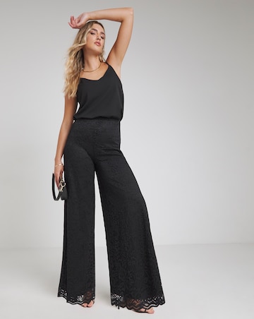 Flounce London Black Lace Lined Wide Leg Trousers