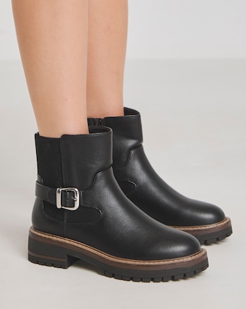 Heavenly Soles Blake Ankle Chelsea Boots with Buckle Detail - Wide Fit (E)