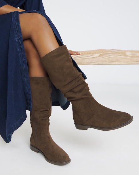 Pebble Knee High Ruched Boots - Standard Fit (D) & Standard Calf