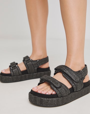 Simply Be Nyra Raffia Chunky Footbed Sandals - Wide Fit (E)