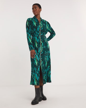 Long Sleeve Zip Front Shirt Dress