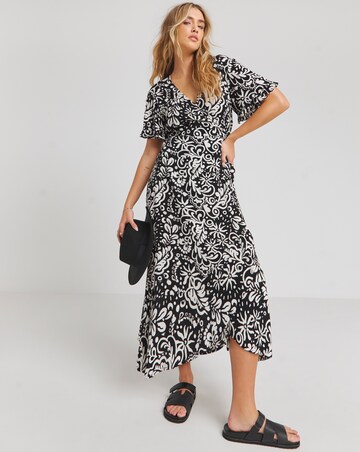 Simply Be Mono Print Crinkle Wrap Midi Dress