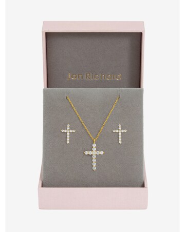Jon Richard Gold Plated Cubic Zirconia Cross Set - Gift Box