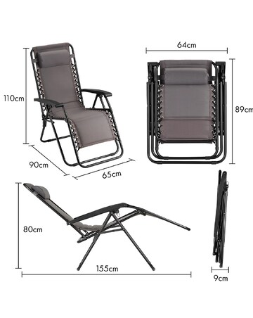 VonHaus Verona Grey Padded Zero Gravity Reclining Garden Chairs - Set of 2