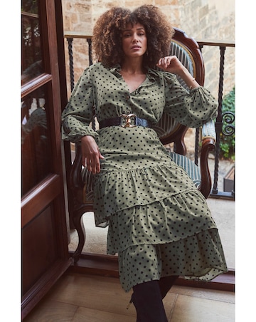 Sosandar Tiered Midi Polka Dress