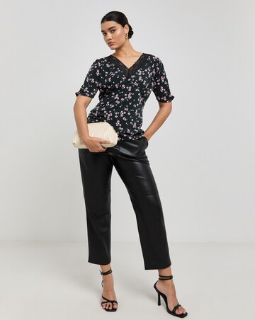 Black Ditsy Luxe Jersey Lace Insert Top