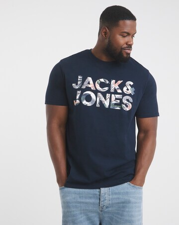Jack & Jones Floral Logo T-Shirt 2 Pack - Navy