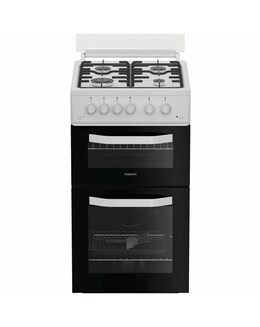 Hotpoint HTG5GCWL 50cm Gas Twin Cooker with Glass Lid - White + installation