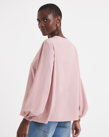 Button Detail Volume Sleeve Blouse