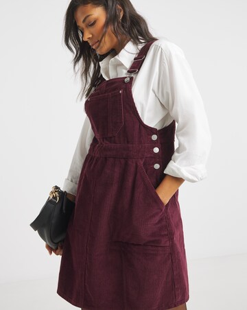 Simply Be Burgundy Cord Mini Dungaree Dress