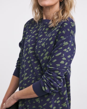 Navy Print Side Zip Longline Sweat