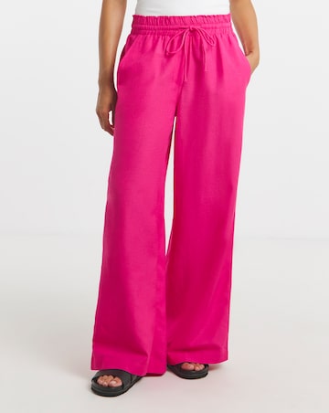 Simply Be Hot Pink Easy Care Linen Mix Wide Leg Trouser