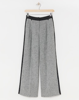 Grey Side Stripe Wide Leg Trousers