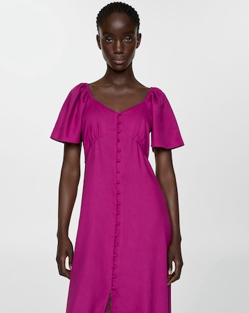 Mango Buttoned Linen Blend Midi Dress