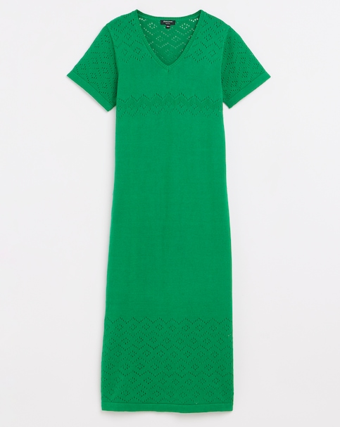 Crochet Short Sleeve V Neck Midi Dress