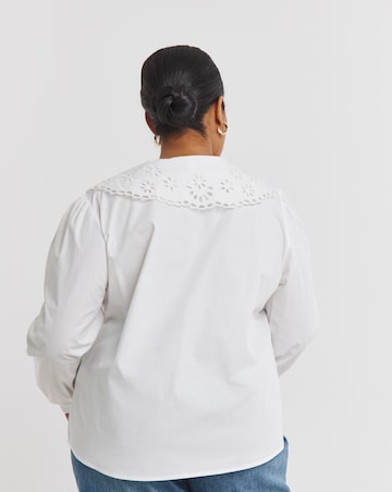 Simply Be White Cotton Broderie Collared Blouse