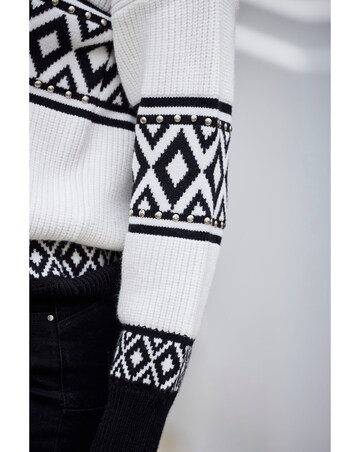 Sosandar Zip Neck Aztec Stud Deatil Jumper