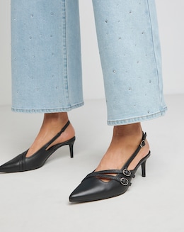 Montana Buckle Detail Kitten Heel Slingbacks - Extra Wide Fit (EEE)