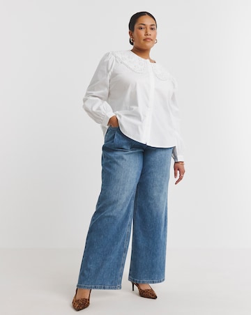 Simply Be White Cotton Broderie Collared Blouse