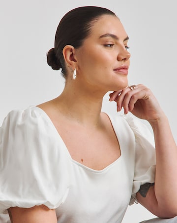 Simply Be White Puff Sleeve Rib T-Shirt