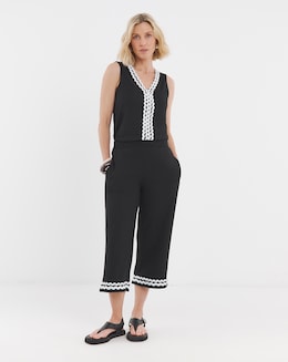 Contrast Ric Rac Trim Jersey Cropped Trousers