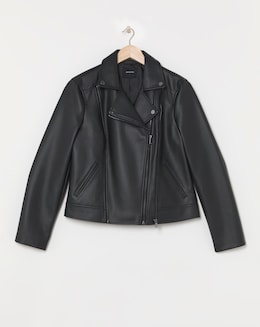 Black Double Zip Faux Leather Biker