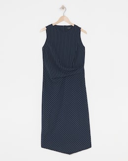 Pinstripe Ruched Detail Midi Shift Dress