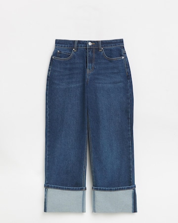 Dark Blue Turn Up Straight Leg Jean