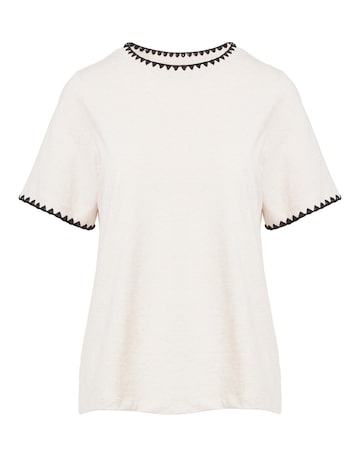 Oatmeal Crew Neck Stitch Detail Boxy T-Shirt