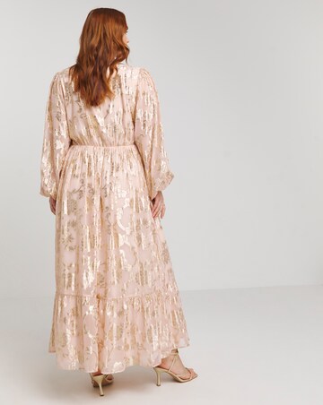 Lovedrobe Jaquard Foil Long Sleeve Wrap Front Midaxi Dress