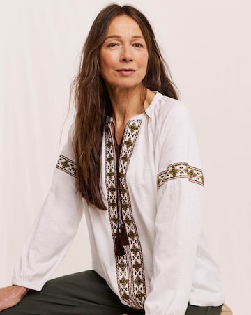 Julipa Embroidered Tie Front Jersey Blouse