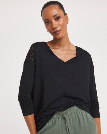 Black V Neck Lace Back Top