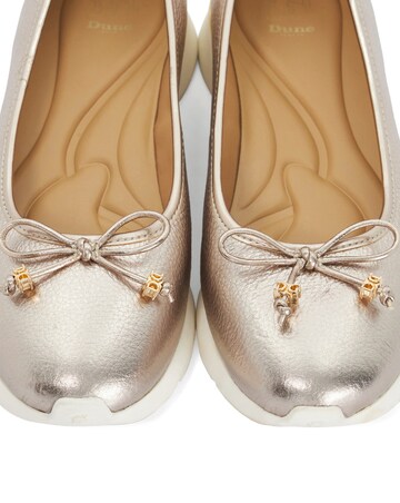 Dune Highline Gold Leather Bow Ballerina Shoes - Standard Fit (D)