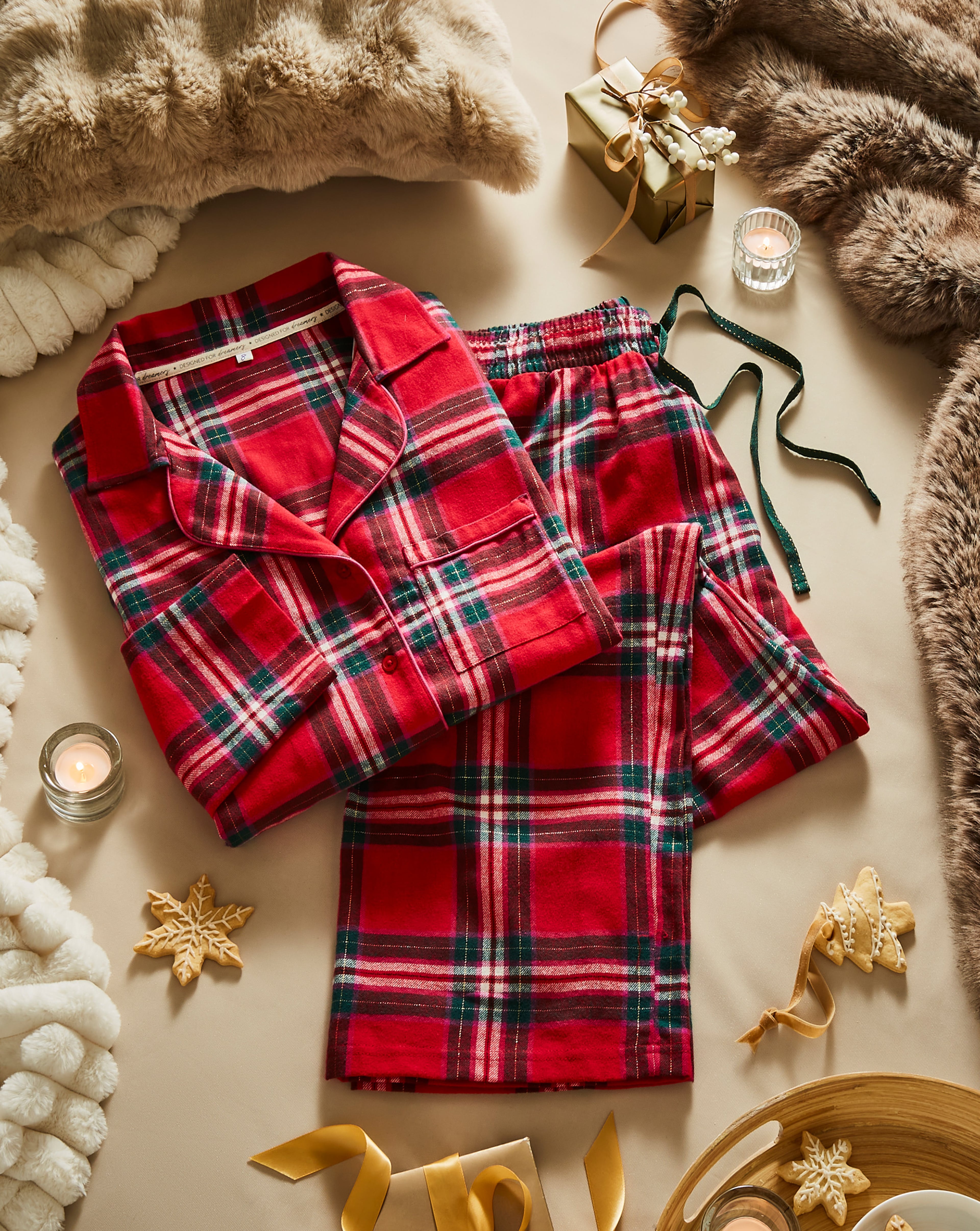 Folded red plaid pyjama set