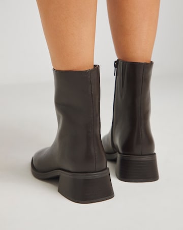 Heavenly Soles Brianna Low Block Heel Square Toe Leather Boots - Wide Fit (E)
