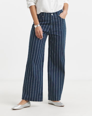 Simply Be Striped Blue Wide Leg Jeans