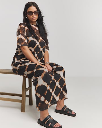 Simply Be Black Tie Dye Check Print Mesh T-Shirt Maxi Dress