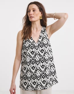 Printed V Neck Woven Vest
