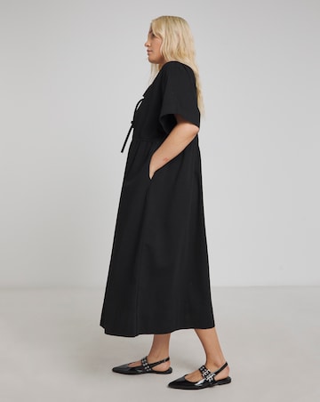 Simply Be Black Denim Tie Front Midi Dress