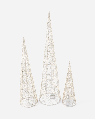 Set of 3 Gold Shimmer Light Up Cone Trees