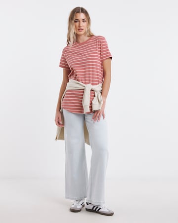 Simply Be Black & Pink Stripe 2 Pack Curved Hem Longline T-Shirts