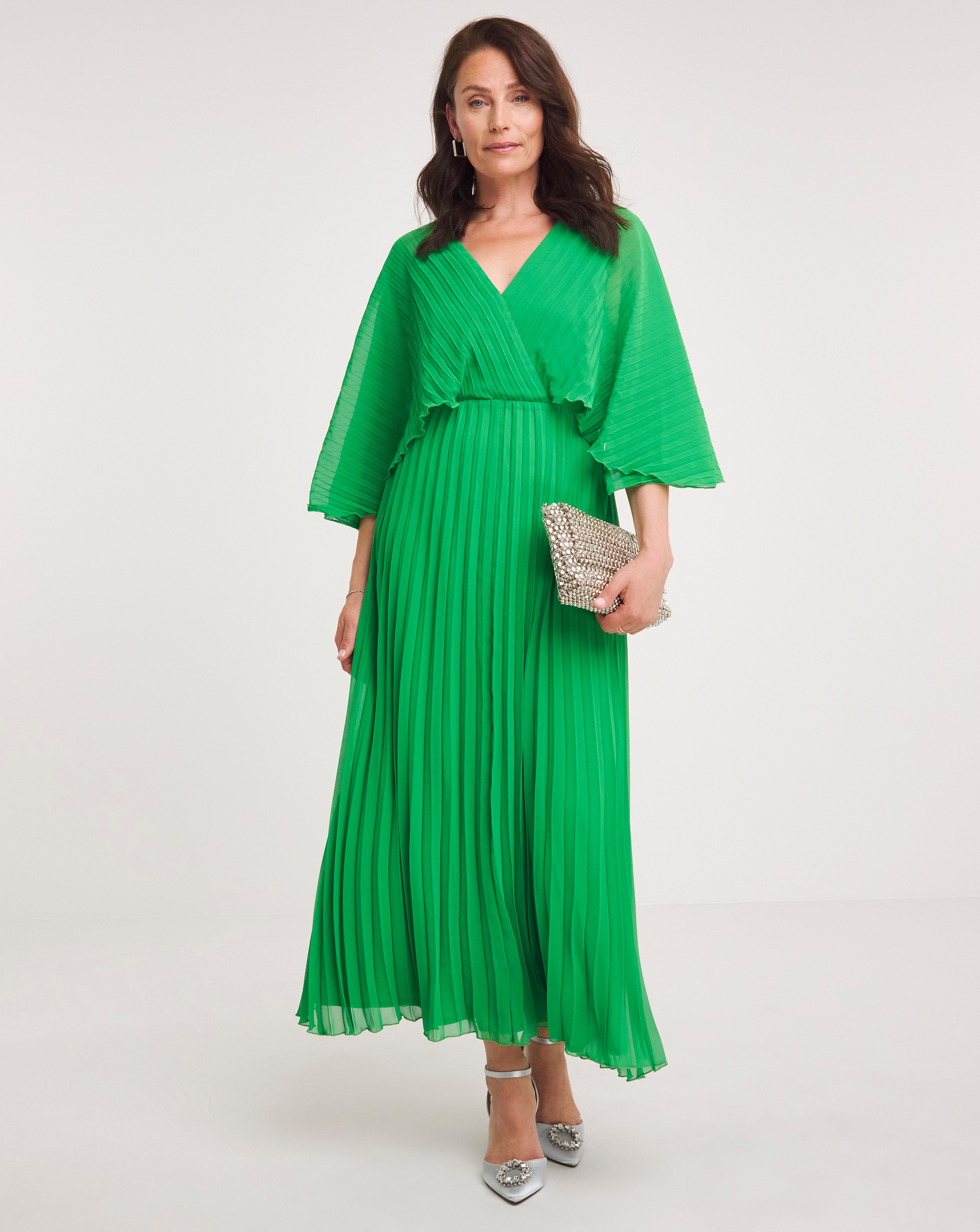 joanna hope green dress Joanna Hope Green Pleated Maxi Dress
