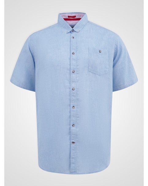 D555 Clarke Blue Linen Mix Button Down Collar  S/S Shirt