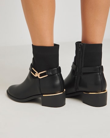 Heavenly Soles Shiloh Block Heel Ankle Boots With Ankle Trim Wide E Fit