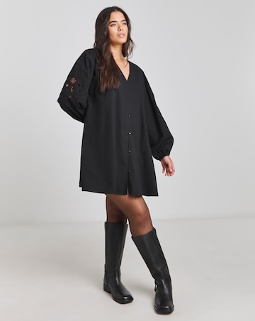 Simply Be Black Embroidered Sleeve Swing Dress