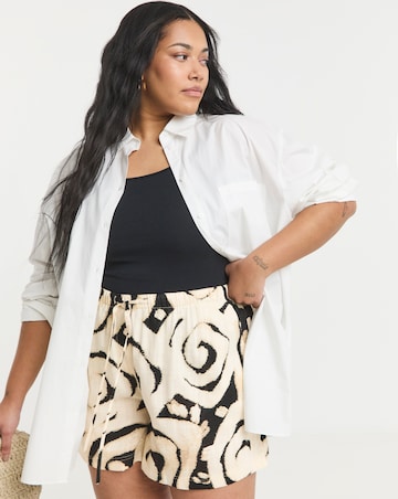 Mono Swirl Tie Waist Linen Mix Shorts