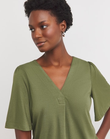 Khaki V Neck Angel Sleeve Top